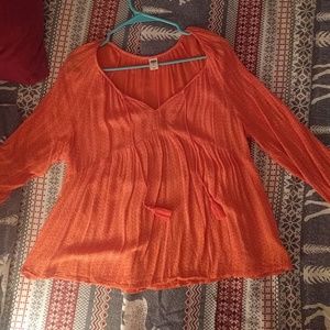 Boho flowy tie neck tassle blouse